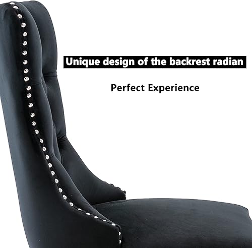 Miniatura 7 de Virabit Juego de 4 sillas copetudas, sillas tapizadas de terciopelo negro con respaldo de cabeza de clavo y moldura de anillo para cocina,