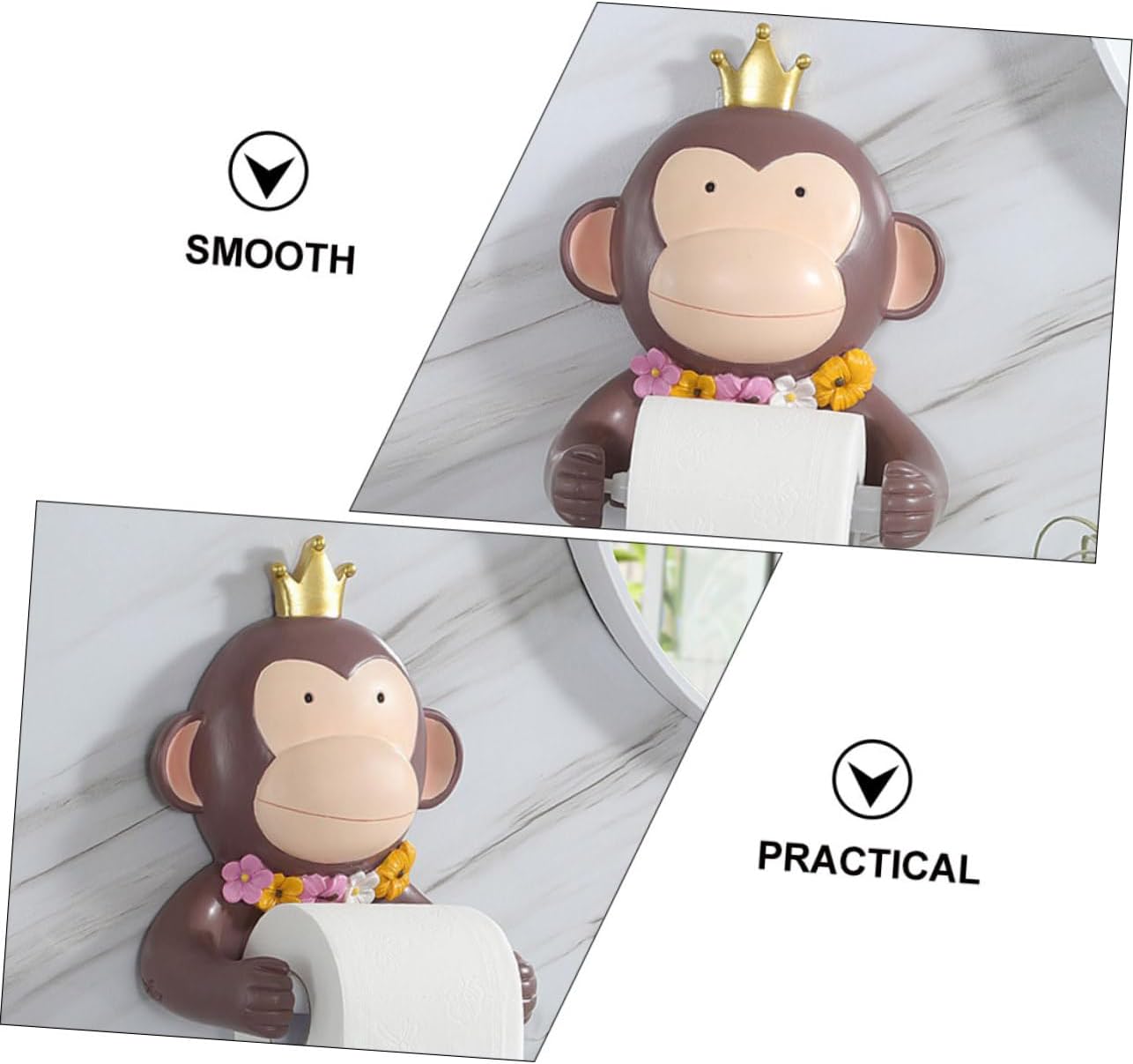 Brown Cartoon Monkey Toilet Paper Mounted Smooth Edges Compact Design Bathroom Tissue Holder for Household Toilet Supplies Eco Friendly and Practical Organizer