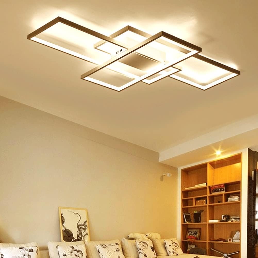 Rectangle Led Ceiling Light, Modern Flush Mount Ceiling Lights, Geometric Acrylic Dimmable Chandelier, Close to Ceiling Lighting Fixture for Bedroom Living Dining Room Kitchen(White,90*50Cm)/Black/140