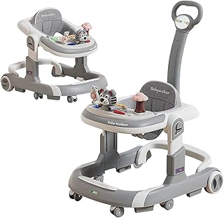 Toypro Baby Walker Foldable, Suitable for 6 to 12 Months Baby Boy, Girl,3 in 1 Multi-Functional Wheeled Baby boy and Girl Push Walker, Anti-Rollover Baby Walker, Foldable Baby Chair, Grey