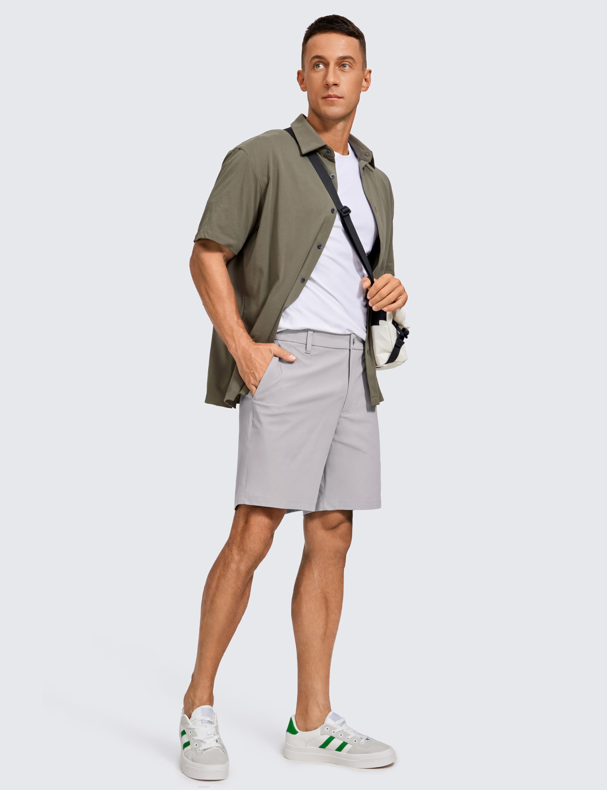 CRZ YOGA Pantalones Cortos de Golf para Hombre cómodos para Todo el día - 7/9 Pulgadas elásticos Ligeros Casuales de Trabajo Frente Plano Pantalones Cortos con Bolsillos Gaviota Gris 42