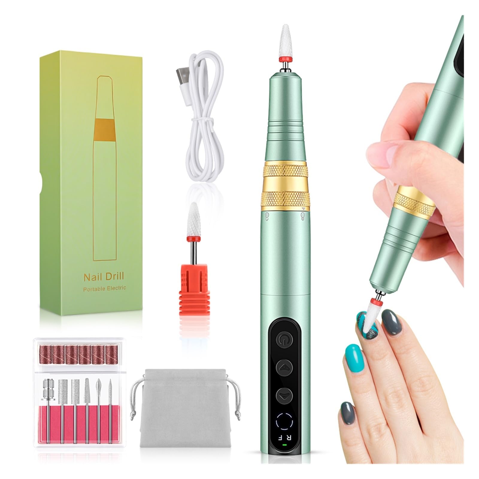 Beaulush akumulatorowa elektryczna wiertarka do paznokci, 35000 obr./min polerowanie żelem wiertło, przenośna maszyna manicure szlifierka narzędzia,Niski poziom hałasu