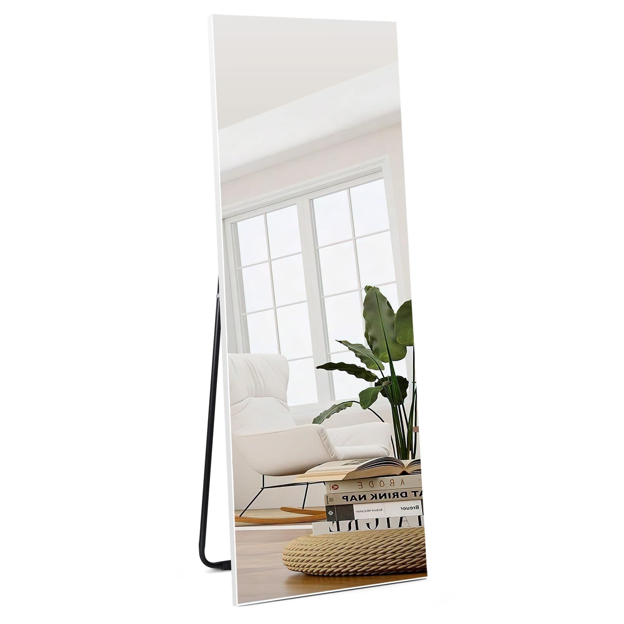 HORLIMER Espejo de Pie Cuerpo Entero 140x51 cm, Espejo Pared Blanco de Cristal de Alta Definición Puede Colocarse en la Pared o en el Suelo del Cuarto de Baño, la Entrada, el Pasillo o el Dormitorio.