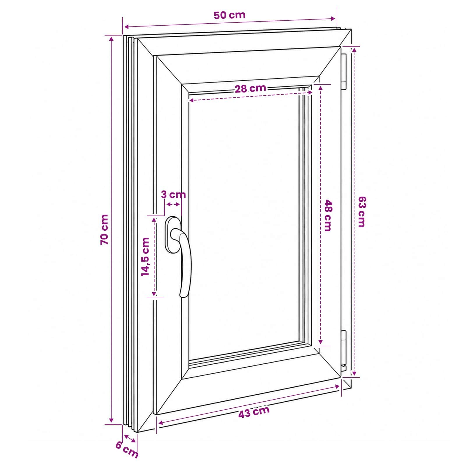 vidaXL Basement Window RISOR 50 x 70 cm PVC and Glass, White, 50 x 70 cm (Two-layer) - Image 3