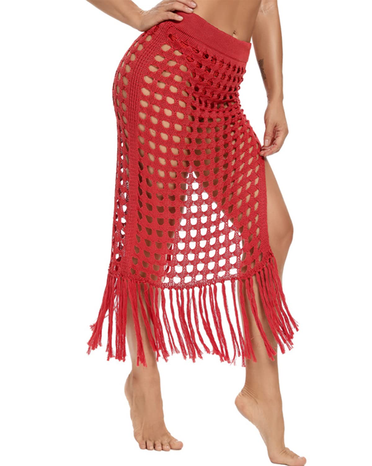 JFAN Pareos Playa Mujer Vestido de Punto de Malla Falda de Punto Falda con Abertura Lateral Bikini Cover Up Chic Grande Envolvente Falda Pareo Camisolas y Pareos para Mujer