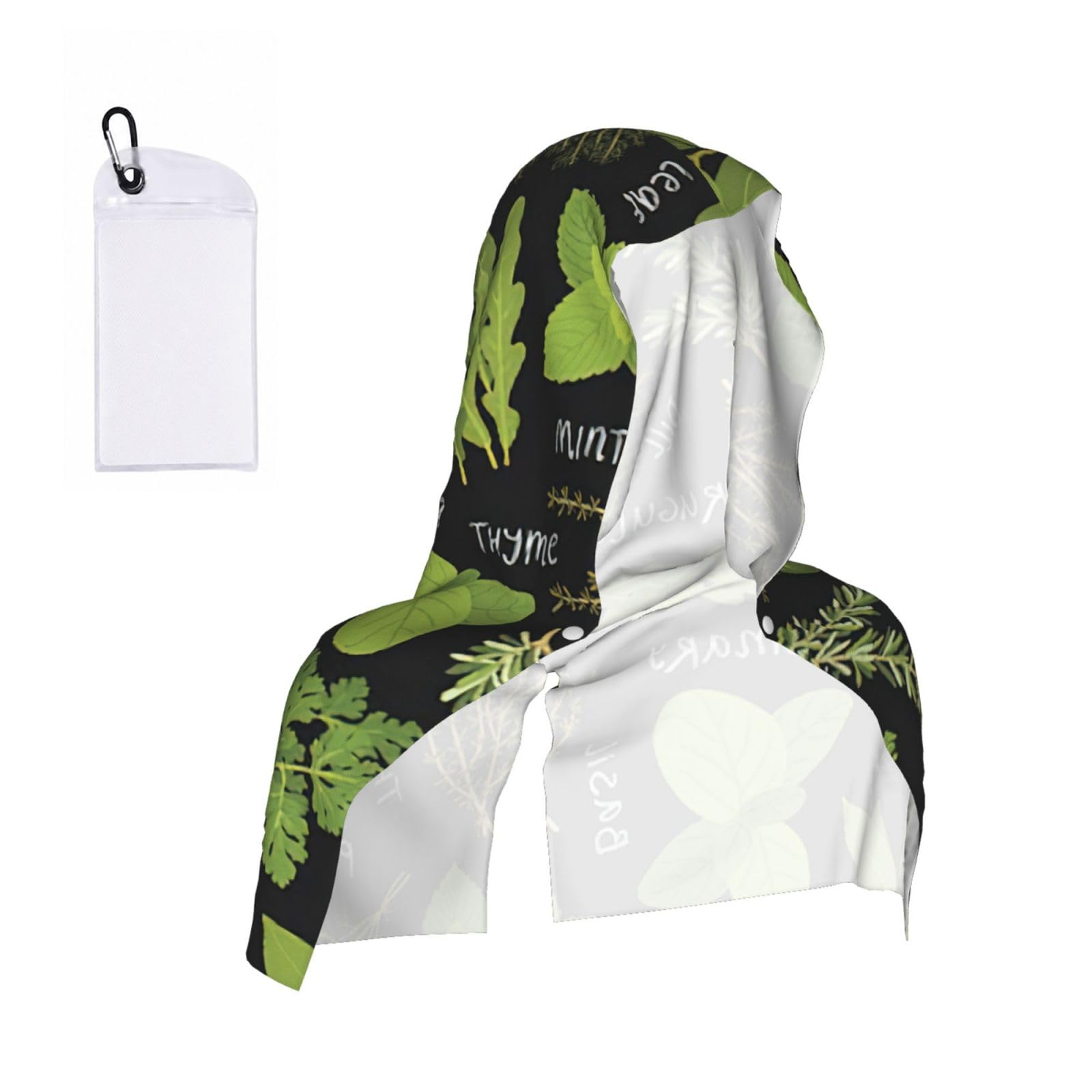 DUWAA Basil Thyme Dill & Rosemary Print Cooling Hooded Sports Towel, 30×60cm Quick Drying Summer Cool Head Wrap For Neck And Face
