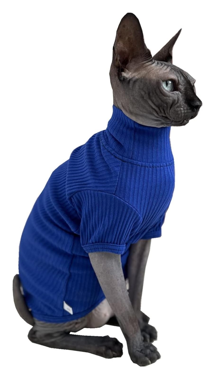 Fbhappiness Blue Cat Clothes Hairless Cat Clothes Cats Shirt Cat Turtleneck Cotton Sweater Pullover Kitten T-Shirts With Sleeves Cat Pajamas Jumpsuit For Cornish Rex, Devon Rex, Peterbald (
