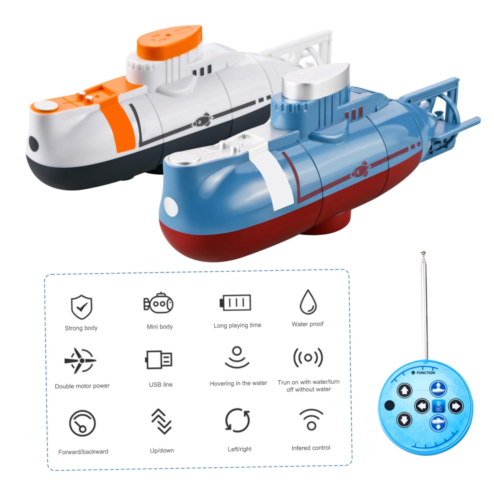 Sottomarino radiocomandato per piscina|Sottomarino telecomandato, giocattolo di simulazione impermeabile per bambini, radiocomandato multidirezionale, ricaricabile tramite USB per piscine, serbatoio