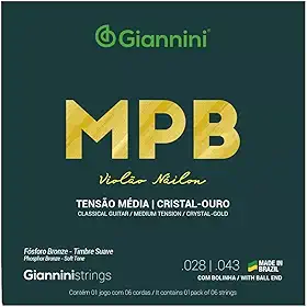 ENCORDOAMENTO PARA VIOLÃO NYLON CRISTAL-OURO TENSÃO MÉDIA COM BOLINHA GENWG – GIANNINI