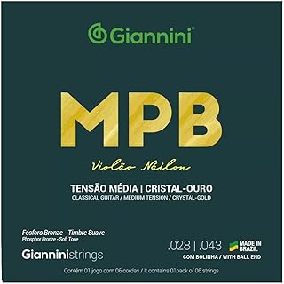 Encordoamento para violão nylon cristal-ouro tensão média com bo