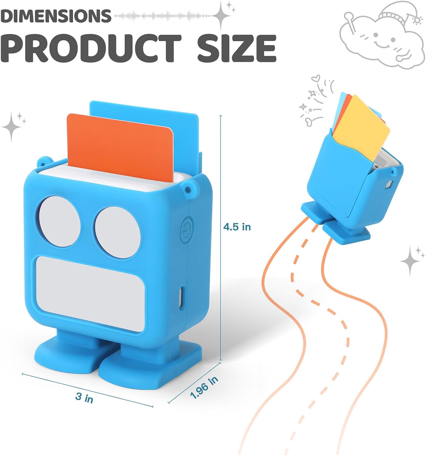 Robot Silicone Protective Case with Card Storage Slot Compatible with Yoto Mini Player,Carrying Sleeve Case/Wrist Lanyard,Anti-Slip Silicone Skin Cover for Kids Mini Audio Player (Blue)