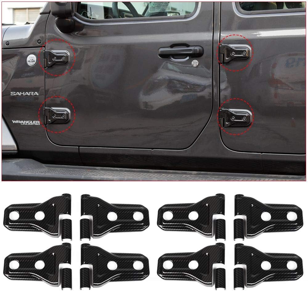 CheroCar JL JT Door Hinge Covers Protector Carbon Fiber Grain Decoration Kits Fits For 2018-2020 Jeep Wrangler JL JLU, for 2020 Jeep Gladiator JT, Exterior Accessories, 8Pack