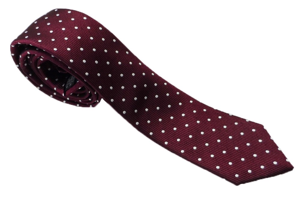 Tootal Mens Burgundy with White Polka Dots Skinny Tie