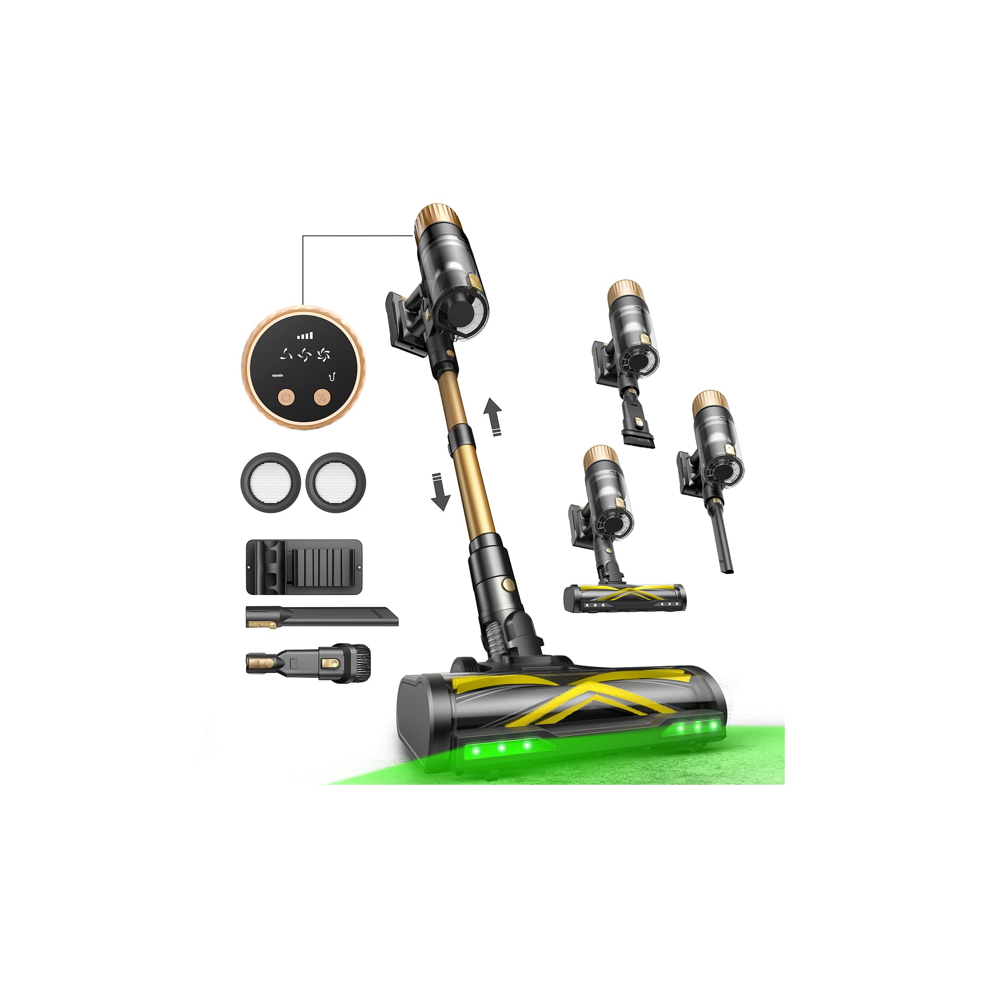 Ultenic Cordless Vacuum Cleaner, 600W 60KPA 65Mins, Stick Vacuum Cordless Rechargeable with Touch Screen, Self-Standing, 180° Lay-Flat, Anti-Tangle Handheld Vacuum Cleaners for Home/Pet Hair/Carpets