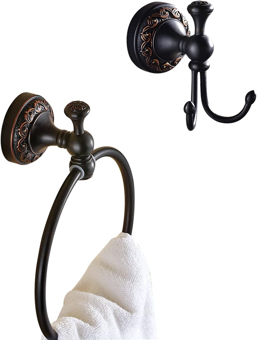 Leyden Bronze Towel Ring Oil Rubbed Bronze Towel Hooks for Bathroom 2PCS Set Brass Retro