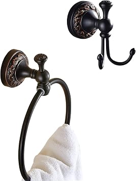 Leyden Bronze Towel Ring Oil Rubbed Bronze Towel Hooks for Bathroom 2PCS Set Brass Retro