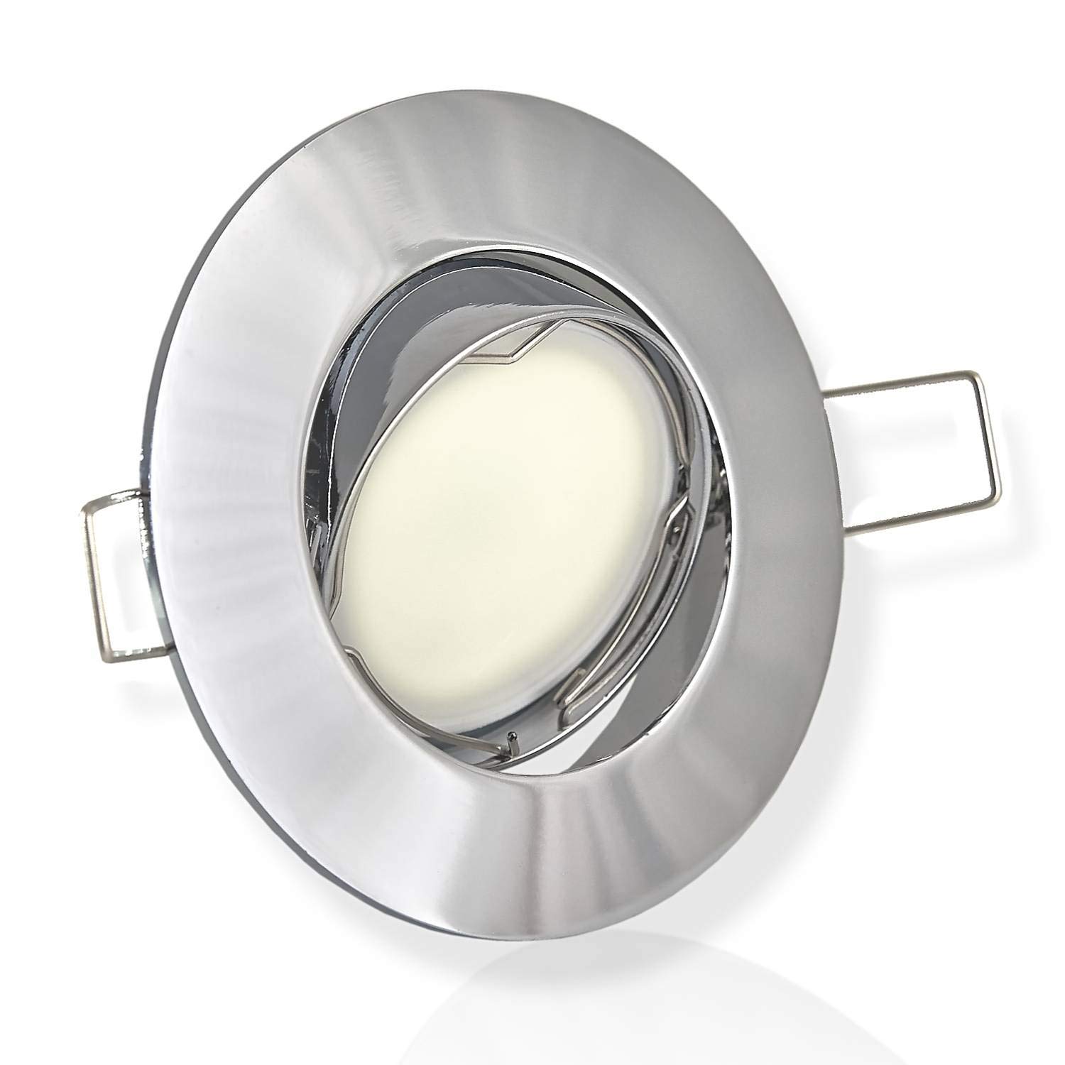 6x Foco empotrable LED cromo redondo 6,5 vatios blanco cálido 230V plano, giratorio y regulable - lámpara empotrable 75-80mm agujero de perforación - instalación - techos de focos -