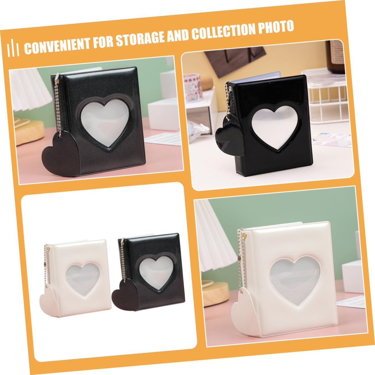 2pcs Mini Heart Photo Album Binder PVC for 32 Photos with Pendant