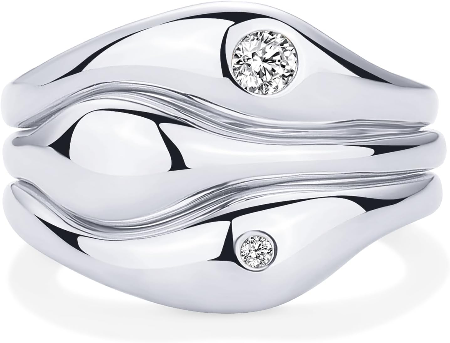 PAVOI 14Kゴールドメッキチャンキースタッカブルリングセット レディース | キュービックジルコニアバンドセット | ステートメントリング3個パック