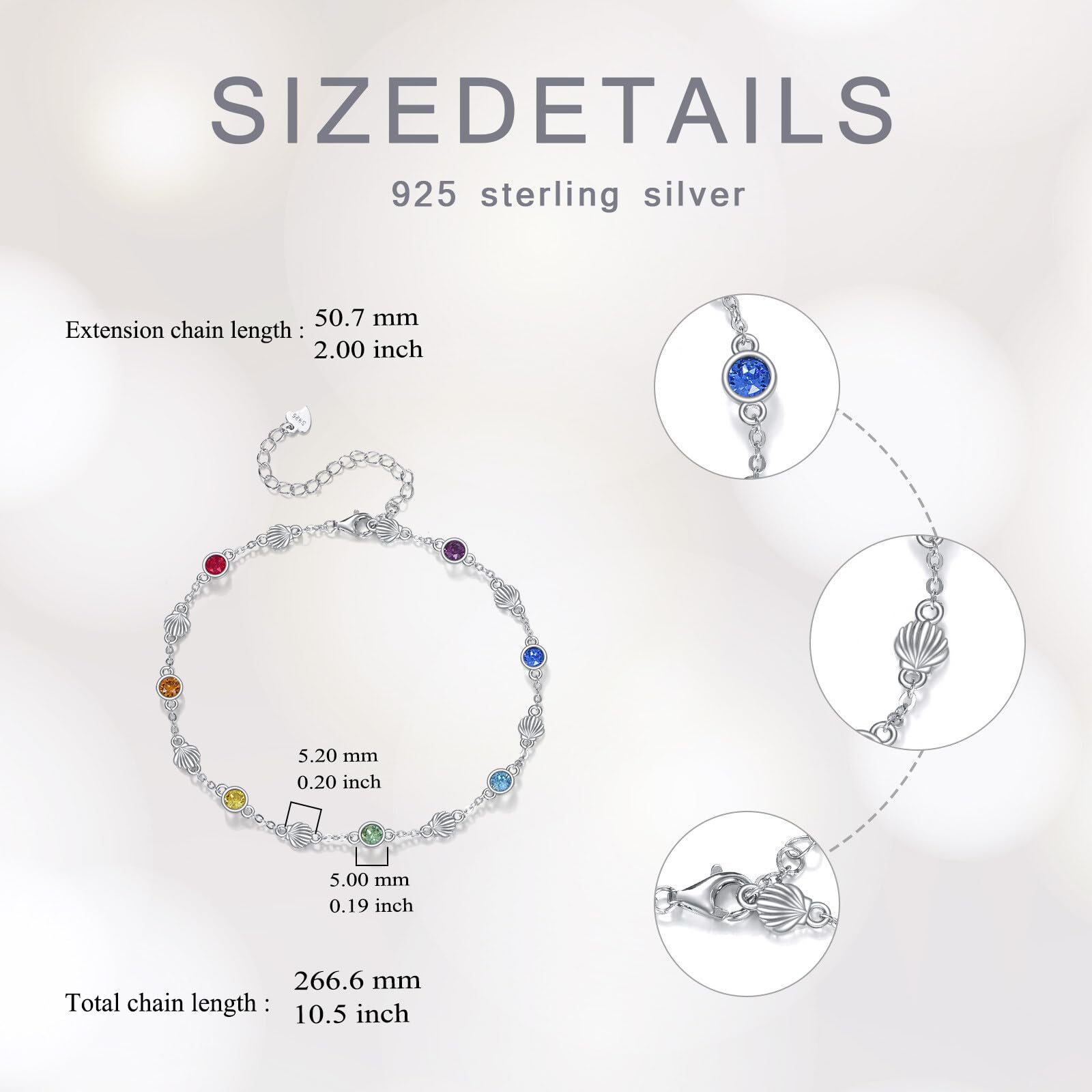 AOBOCO Tobillera de plata de ley 925 para mujer, perlas y cristales, 28 cm