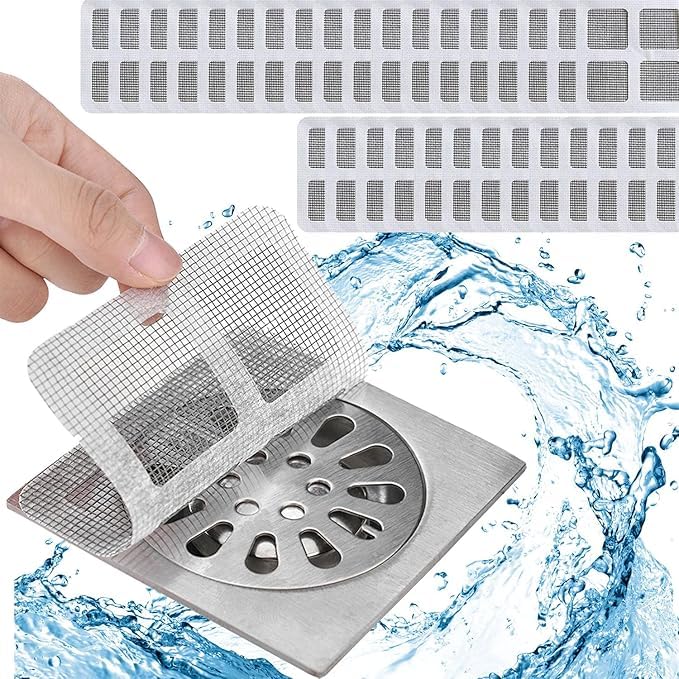 Image of 4 inch X 4 inch Disposable Shower Drain Cover Self-Adhesive Insect-Proof Hair Catcher Shower Drain Square Mesh for Stickers, Bathroom, Bathtub, Kitchen, Sink, for Human and Pet Hair (20)