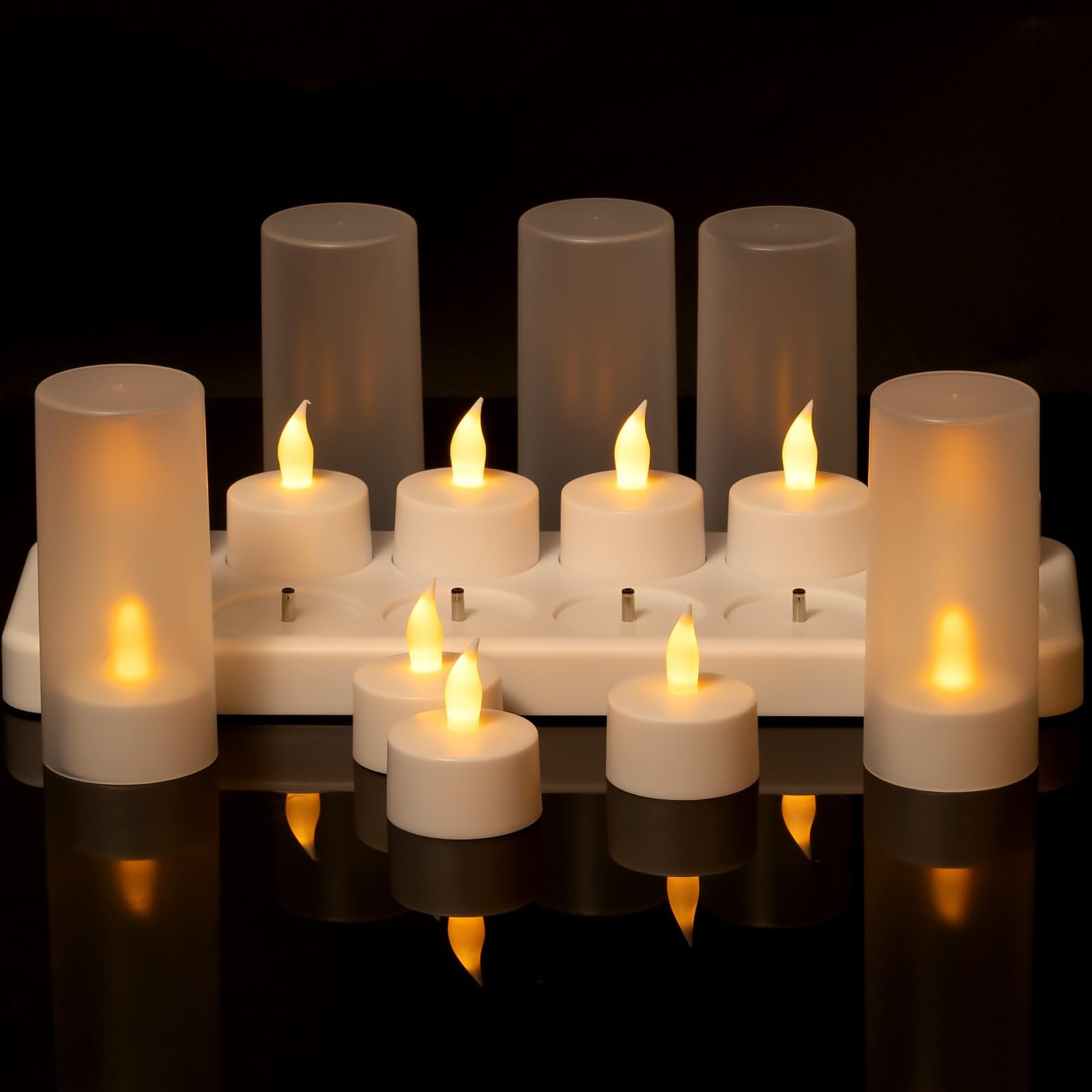 12 Pièces Bougie LED Rechargeable, Bougie Chauffe Plat LED Télécommandes et Minuterie, Fausses Bougies à LED avec USB-C Station de Charge pour Décoration de Noël, salle de Bains, Mariage, Anniversair