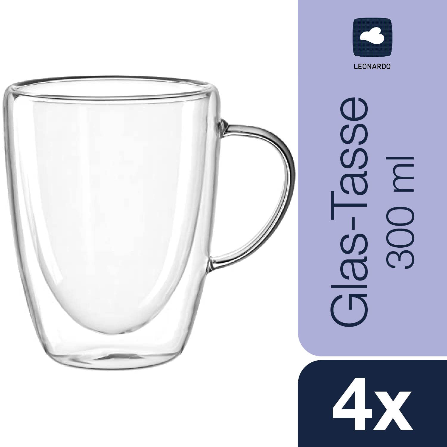LEONARDO HOME Doppelwandtasse DUO 4er-Set 300 ml, 053062, Glas, 300 milliliters, Transparent
