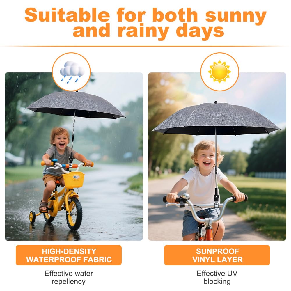 Parasol do wózka uniwersalnego, ochrona przed promieniowaniem UV 50+, parasol do wózka, średnica 82 cm, do wózka dziecięcego, szary