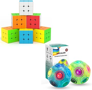 Vdealen Magic Rainbow Puzzle Ball & 6 Pack Full Size 3x3x3 Speed Cube Set