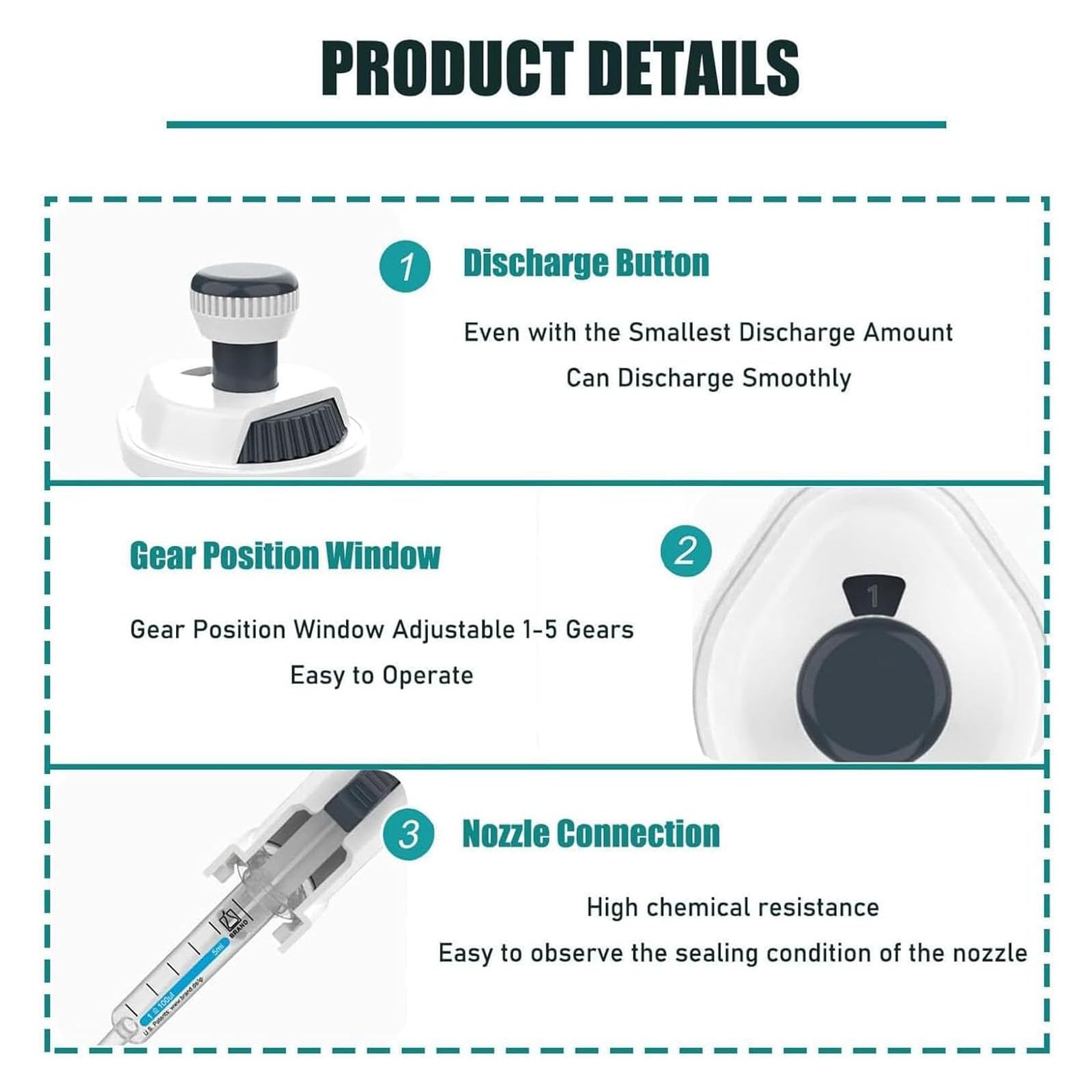 Dispensador Continuo De Laboratorio, Pipeta De Volumen Variable Ajustable, Pipeta De 5 Velocidades, con Punta De 1-5 Ml, Dispensación Continua 48 Veces, para Docencia O Investigación Científica