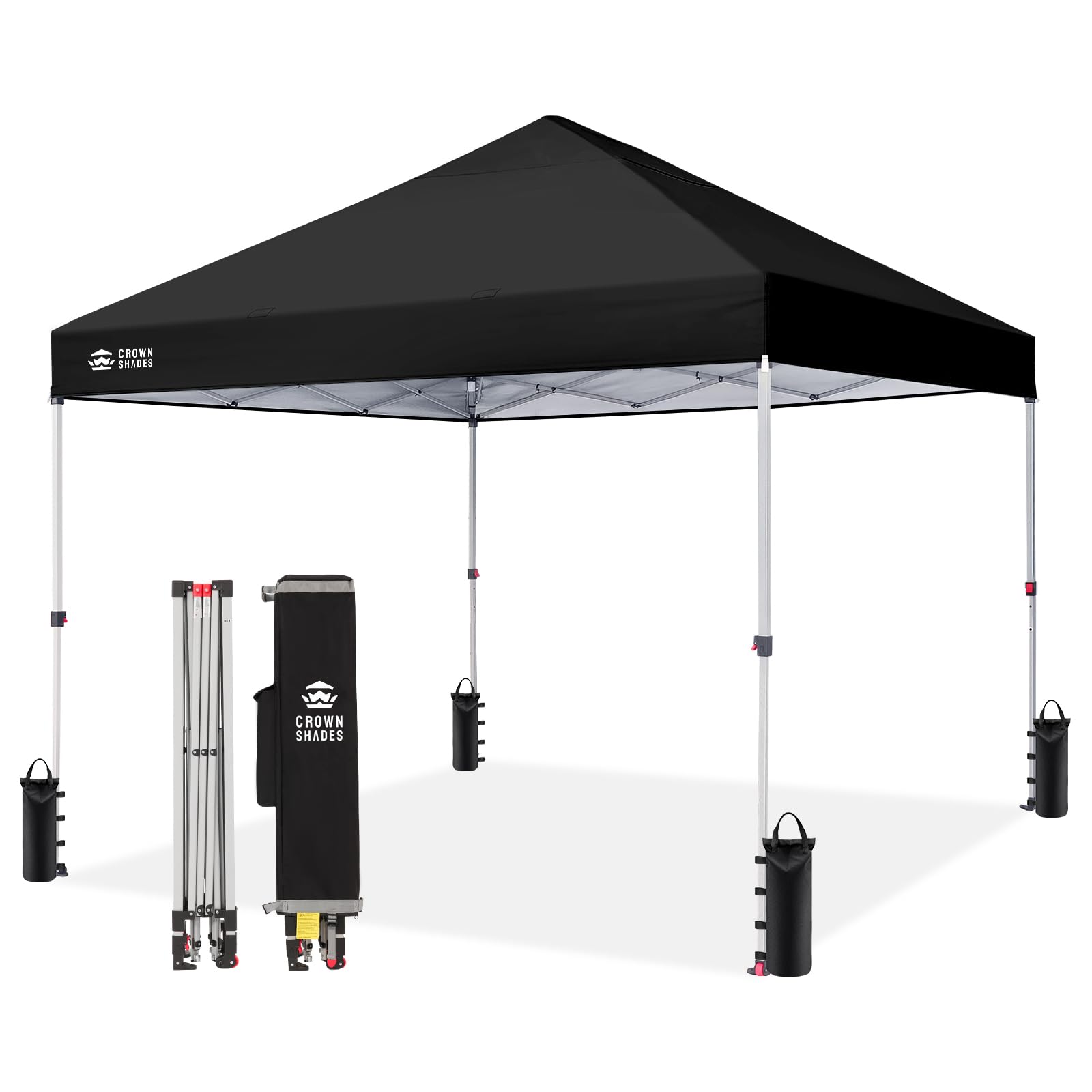 CROWN SHADES 10x10 Pop Up Canopy, Patented Center Lock One Push Tent Canopy, Newly Designed Storage Bag, 8 Stakes, 4 Ropes