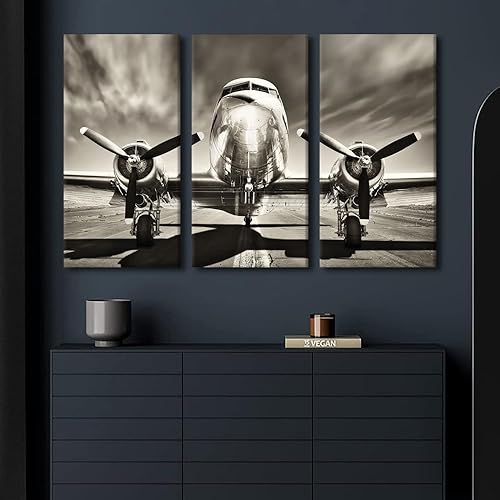 Miniatura 175 de Lienzo decorativo para pared, 3 piezas, póster de nariz de avión, arte de hélice gris, decoración del hogar, lienzo inspirador, decoración de pared