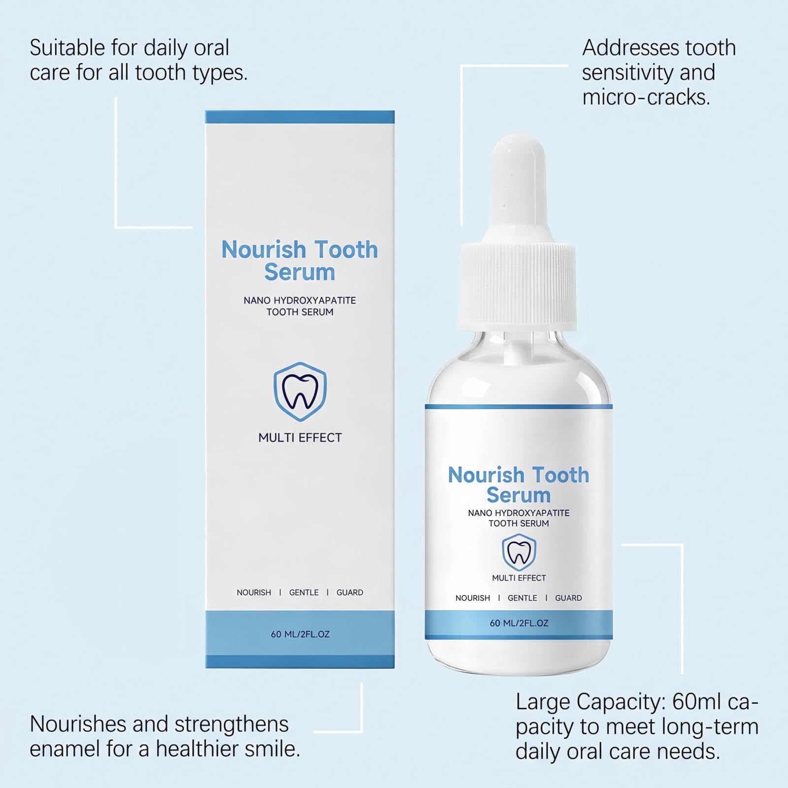 Siero per denti nano-idrossiapatite, gocce per rafforzare e illuminare lo smalto, liquido avanzato per la riparazione dello smalto, igiene orale a base vegetale per denti sensibili (8 pezzi)