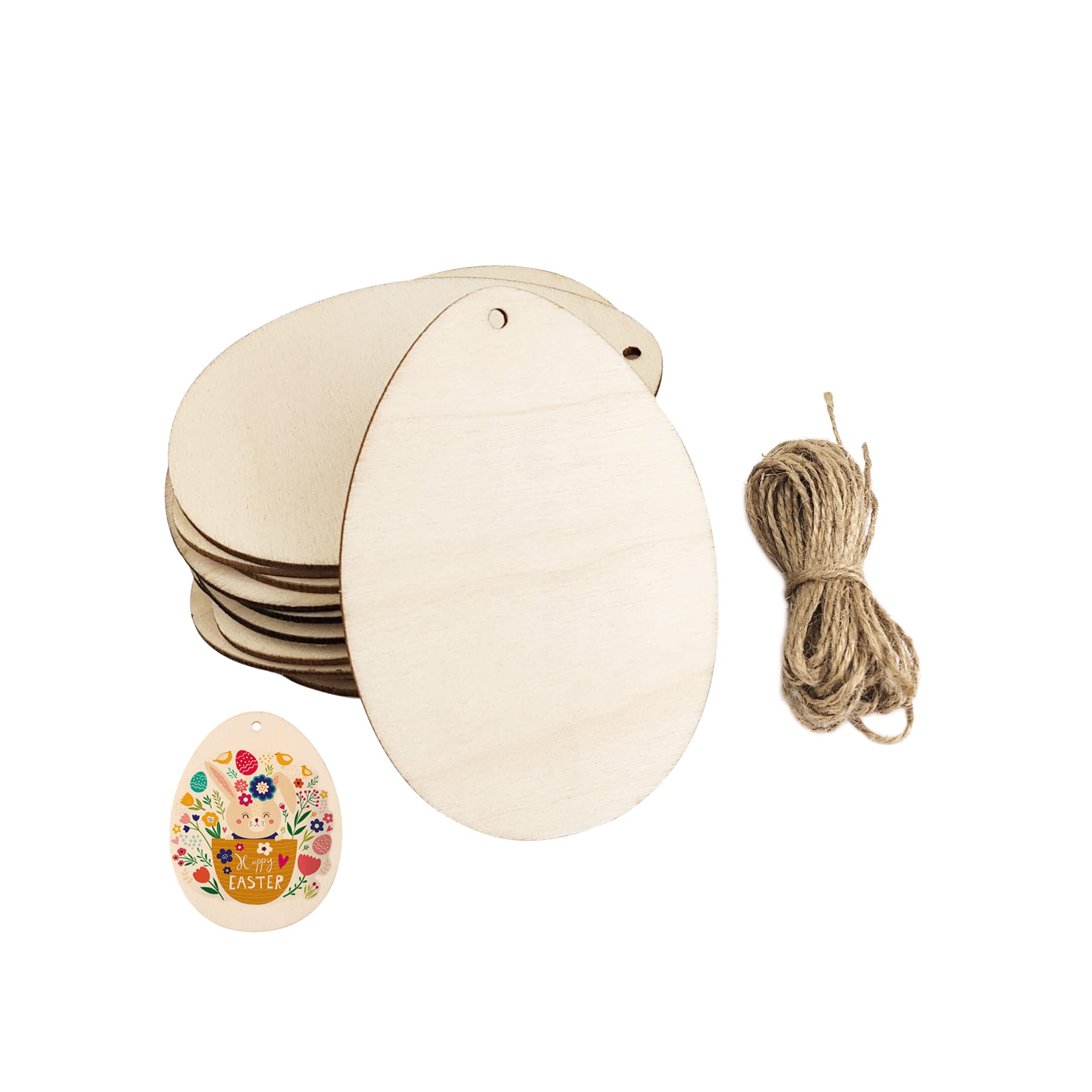 32 Pieces Wooden Easter Egg Cutout Easter Egg Gift Tags Small Wood Easter Eggs Crafts Unfinished Egg Hanging Ornaments for Easter Wedding Birthday Home Party Decorations