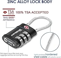 Vista 3 de 4 Pack TSA Approved Luggage Locks, Combination Travel Cable Lock, 3-Digit Waterproof Padlock, Zinc Alloy Outdoor Keyless Resettable Lock for Travel