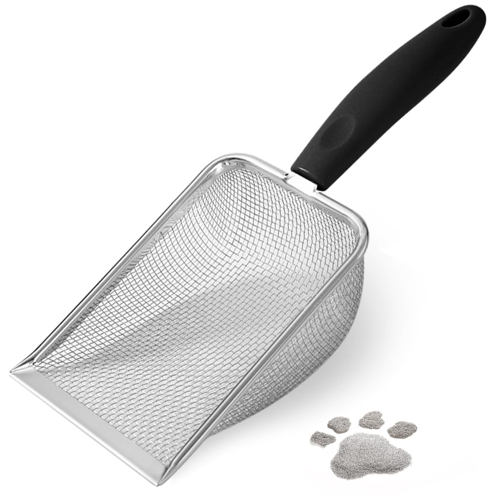 PLACHIDAY UMUACCAN Cat Litter Scoop,Sturdy Litter Cleaner Corner Shovel,Stainless Steel Mesh Litter Shovel,Easy to Clean Reptile Terrarium Sand Waste,Beach Shovel, (Black)