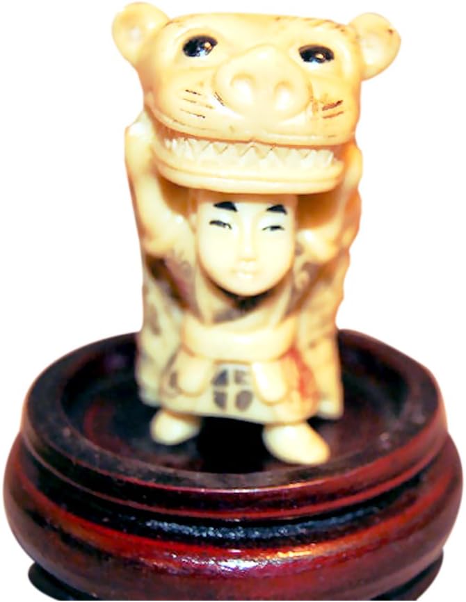 Jade Market Hong Kong Vintage Chinese Figurine Resin Child with Dragon Mask