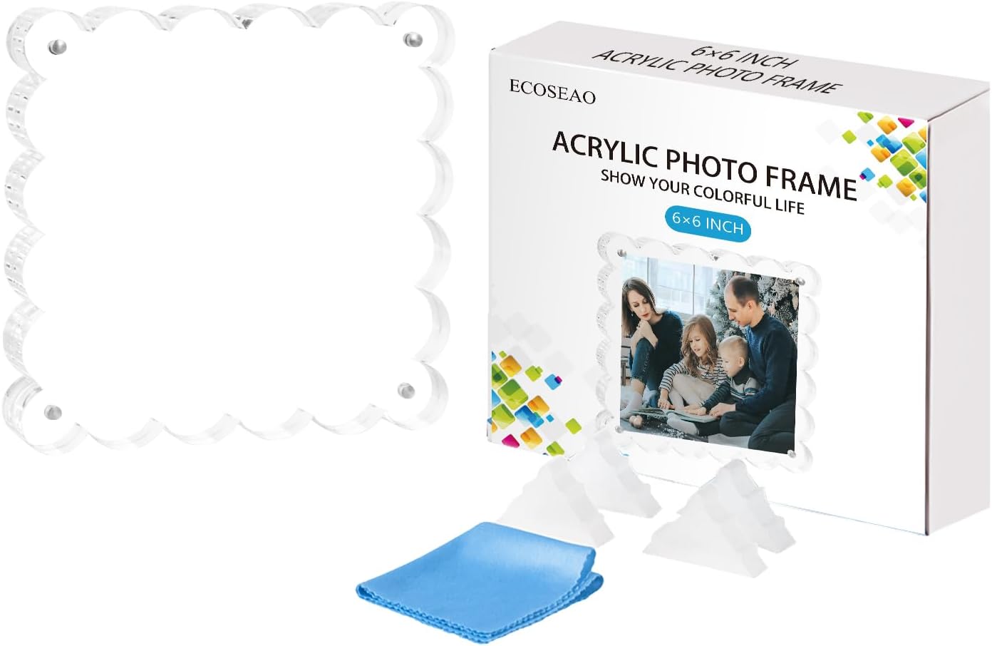 ECOSEAO Acrylic Picture Frame Fit for 6x6 inch Clear Picture Frames Freestanding Double Sided Magnetic Acrylic Lucite Frameless Transparent Frame Gift for Desktop Display (3, 6X6)