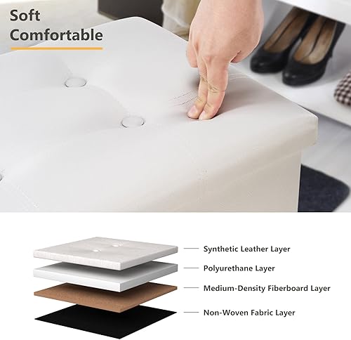 Miniatura 5 de Otomana plegable con espacio de almacenamiento de 80litros, de 30pulgadas, que soporta hasta 350libras reposapiés de piel sintética para sala de