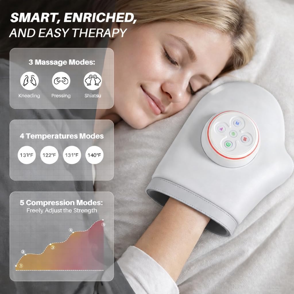 Hand Massager, Cordless Palm & Finger Massager with Heat and Compression, 3 Modes & 5 Intensities, Rechargeable Portable Gift-Ready - Image 3