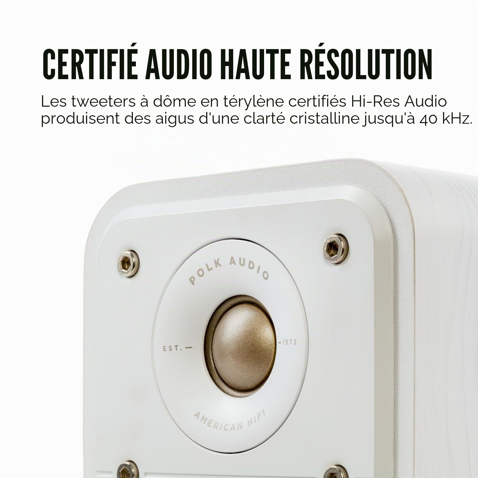 Polk Audio Signature Elite ES10 Enceintes Surround Hi-Res, Satellites Compactes, Compatibles Dolby Atmos/DTS:X (Paire) - Blanches