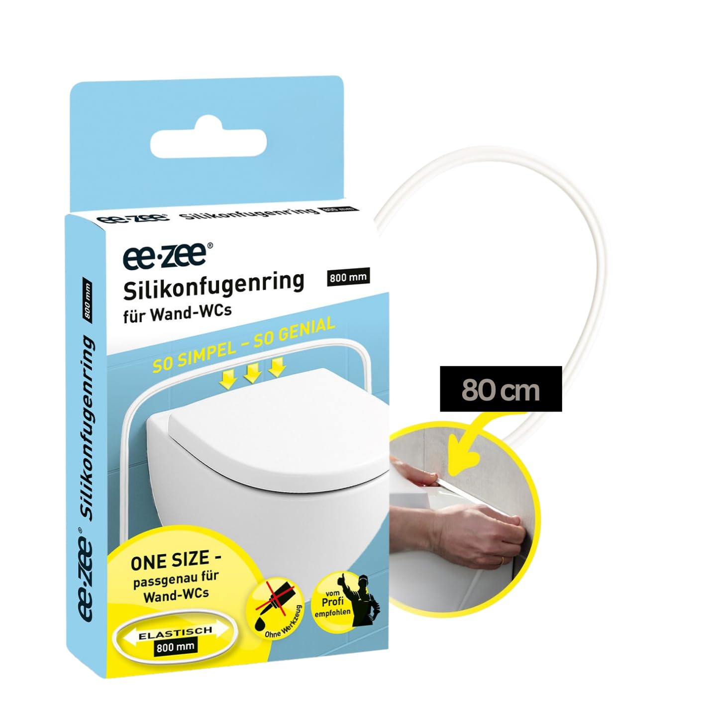 eezee Fugenring 80 cm für WC & Urinal | Die Revolution der Silikonfuge | Schnell montiert, werkzeuglos – Fertigfuge ohne Silikonkartusche | Sauberer Wandanschluss