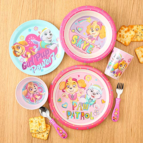 Image of zak! PAW Patrol Skye - 5-Piece Dinnerware Set - Durable Plastic & Stainless Steel - Includes Tumbler, 8-Inch Plate, 6-Inch Bowl, Fork & Spoon - Suitable for Kids Ages 3+