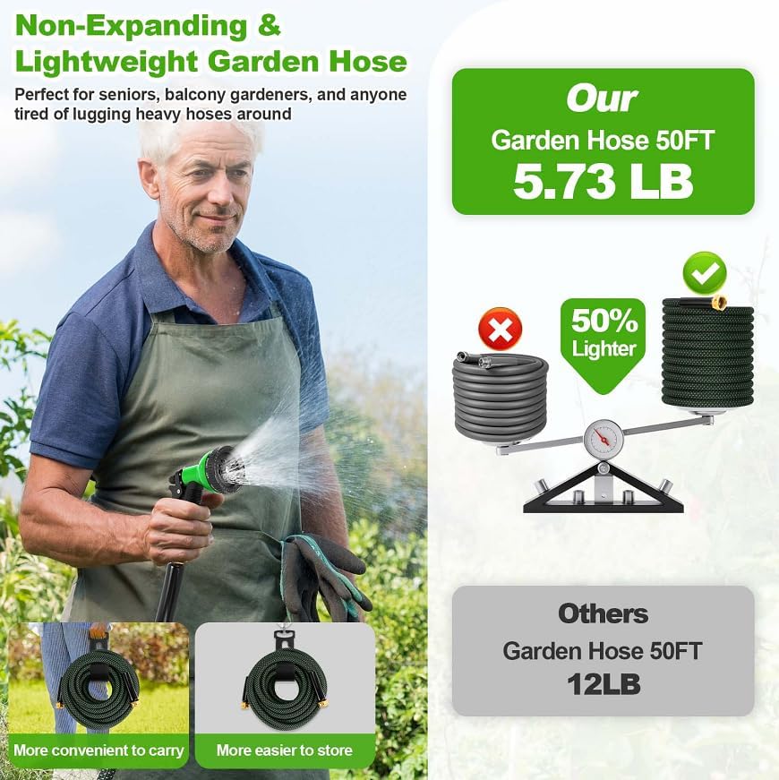 Image of Garden Hose 100ft, Non-Expanding Flexible Hose, Lightweight | Kink Free, Sturdy, Leak-Proof, Portable, Water Hose with 10 Function Nozzle for Outdoor, Yard, Lawn, Car Wash and Camper Use