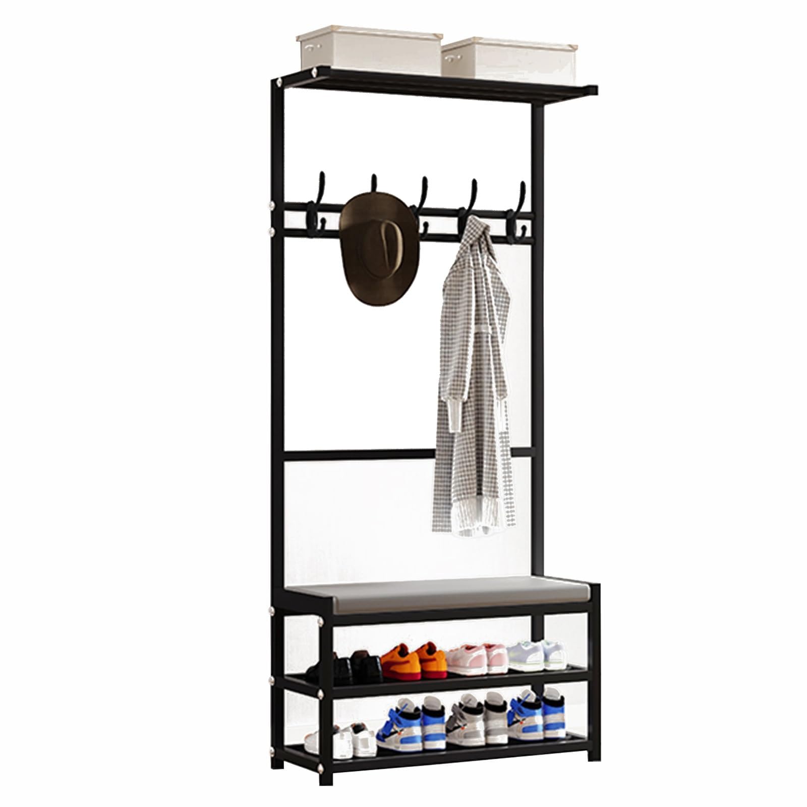 LWJSOCP Freestanding Coat Rack with Bench & Shoe Storage - Stylish Hall Tree for Entryway Bedroom Hallway Office - Black Coat and Shoe nizer