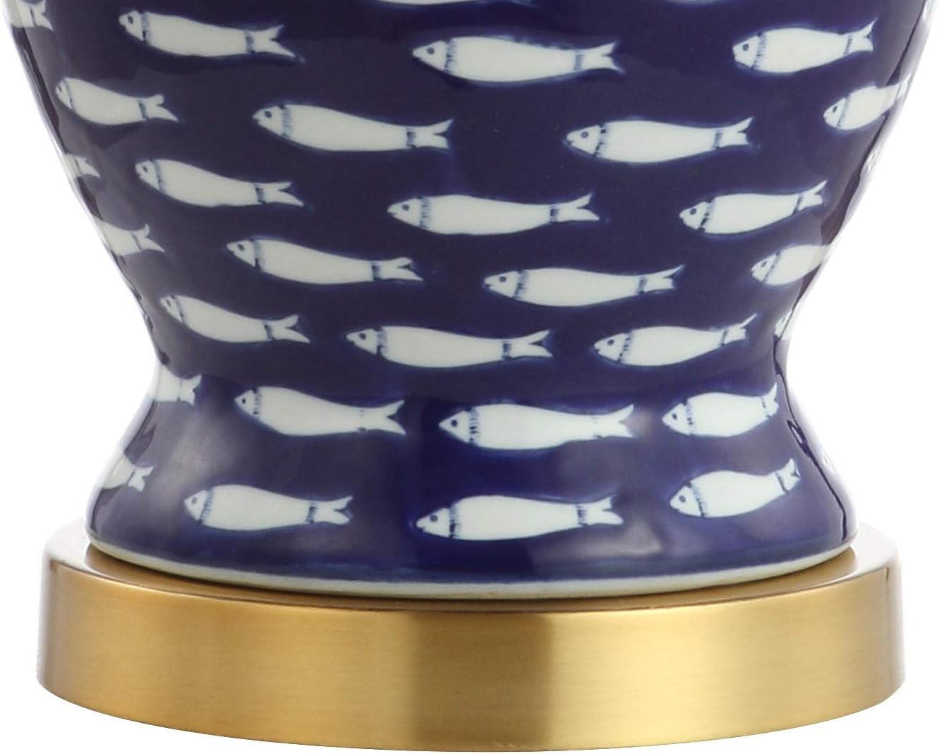 JONATHAN Y 22" Navy Blue and White School of Fish Ceramic Ginger Jar LED Table Lamp, Coastal Nautical Bedside Lamp, White Linen Shade, UL Listed, LED Bulb Included JYL6209A