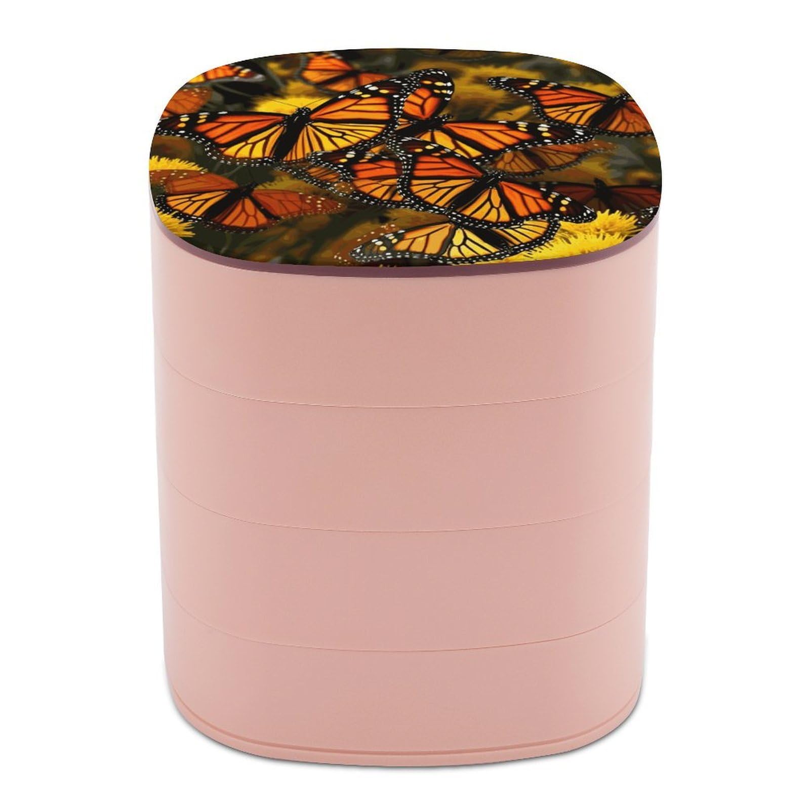 JTREHY Monarch ButterfliesJewelry Box 4-Layer Rotating Stronge Boxs Round Travel Jewelry Case with Lid for Bracelets Rings Bracelets, Gift for Women