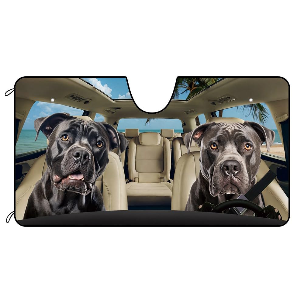 Dog Vehicle Windshield Sunshade for Car SUV and Minivans, Cane Corso Dog on The Beach Decoration, UV Ray Reflector Sun Protector Sun Shade Visor, Keep