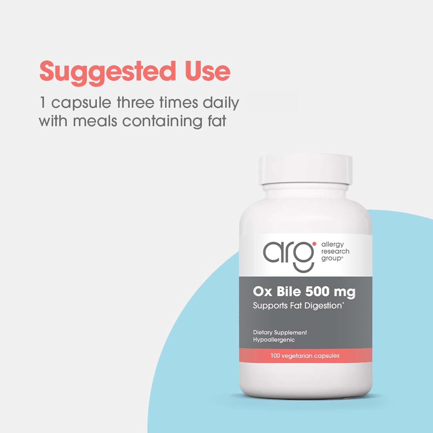 ARG Ox Bile 500 mg - Supports Fat Digestion - Delivers 500 mg Concentrated Bile Salts per Serving - Hypoallergenic & Vegetarian - 100 Servings - 100 Capsules - Image 6