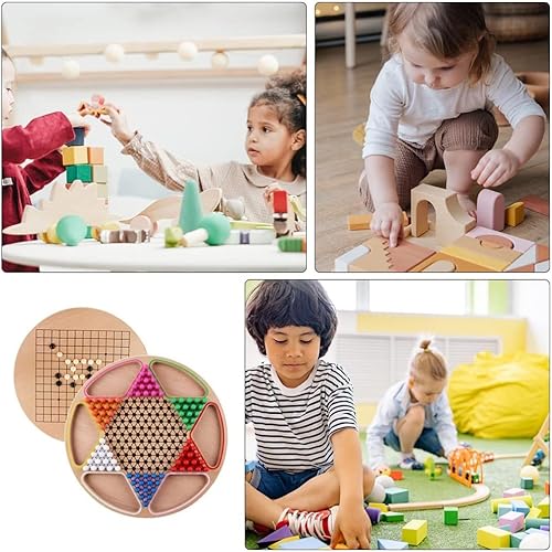 Miniatura 7 de Toyvian Juego de damas chinas 2 en 1, juego de ajedrez clásico de estrategia GO, juego de mesa de madera, clavijas tradicionales, juguetes